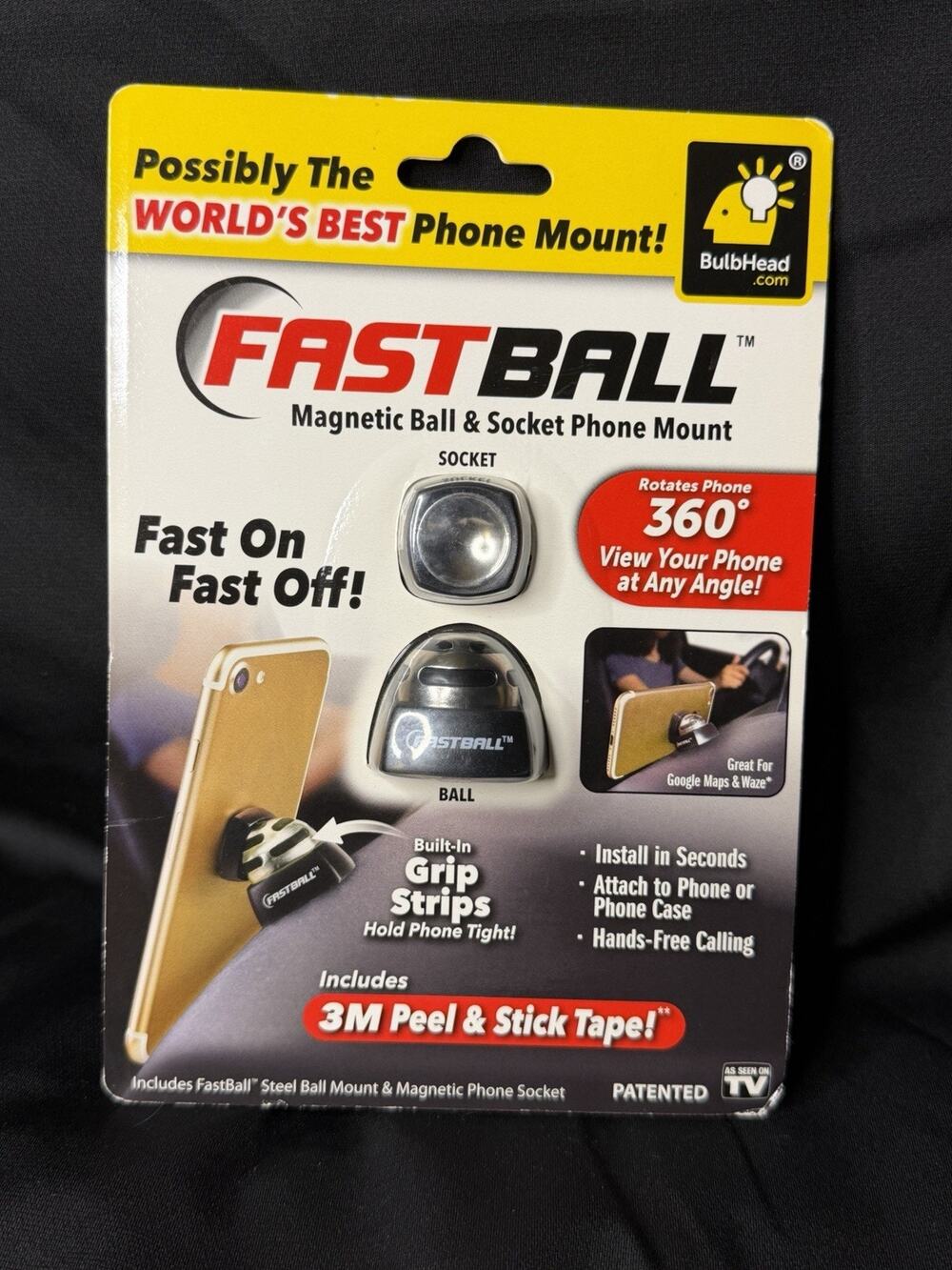 New Fastball Magnetic Ball & Socket Phone Mount BulbHead Dashboard 360 Any Angle